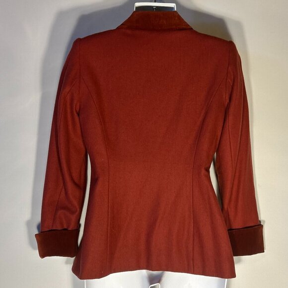 Cambridge Dry Goods SZ 4 Vintage Brick Red Velvet Trim Wool Blazer Old $ Academi - Picture 5 of 7